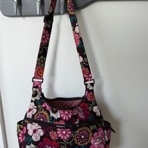 Vera Bradley Floral Quilted Shoulder Bag in Black, Pink & Teal